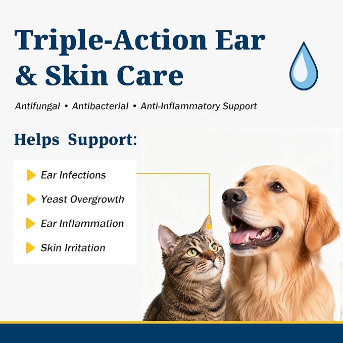 Yeast Infection Treatment for Dogs, Dog Ear Infection Treatment, Ear Drops for Dogs & Cats, Helps Relieve Ear Redness, Itching, Irritation & Discomfort, Easy Dropper Application, 0.51 fl oz (15 mL)