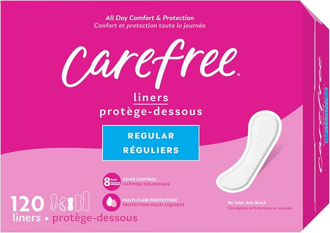 Carefree Panty Liners, 120ct, Pack of 2 | Regular | Unwrapped | Unscented