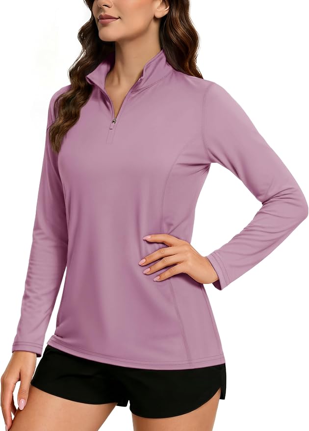 TACVASEN Women's Quarter Zip Pullover Golf Shirts UPF 50+ Long Sleeve Sun Shirts UV Protection Workout Tops