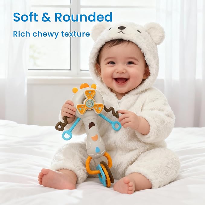 Baby Rattles & Plush Rings Baby Rattles 0-6 Months Teething Toys 3-6 Months Baby Toys 0-6 Months Teething Rattle Teether Toy for Toddlers and Baby Essentials Gifts for Boys Girls