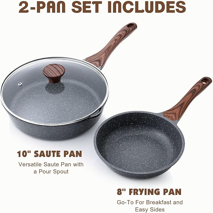 SENSARTE Nonstick Frying Pans, Grey(8 Inch Frying Pan and 3.5QT Saute Pan) | Swiss Granite Coating, Free of PFOA&PFOS, Compatible with All Stoves Including Induction Cooktops, Easy to Clean