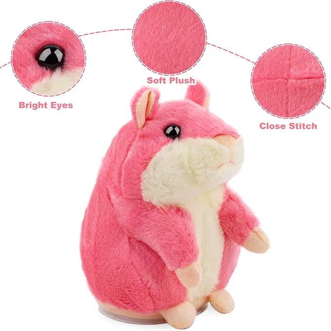 Talking Hamster - Stuffed Animals Toy for Girls 2 3 4 5 6 Year Old, Repeats What You Say - Toddler Interactive Plush Toys, Birthday Gifts for Girls 2 Years and Up