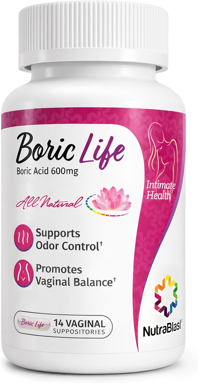 NutraBlast Boric Acid Suppositories - 100% Pure Made in USA - Boric Life Intimate Health Support (14 Count)