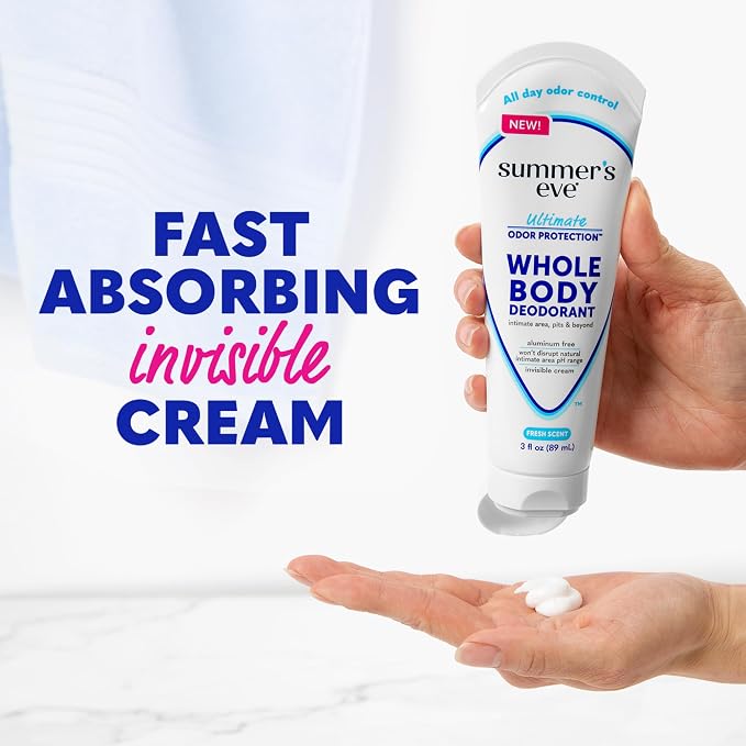 Summer's Eve Fresh Scent Whole Body Deodorant for Women, Aluminum-Free Ultimate Odor Control Cream, 3 Oz (Pack of 2)
