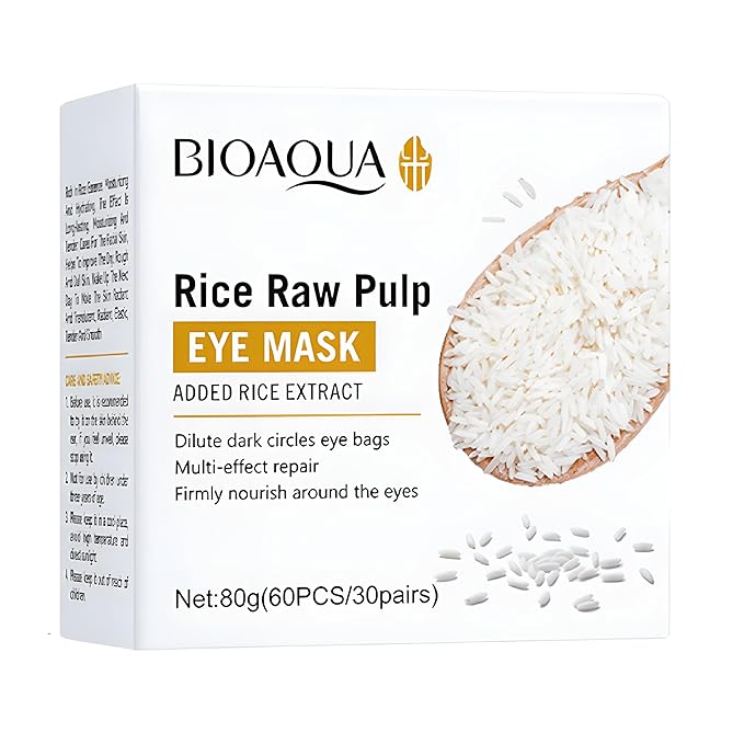 BIOAQUA Rice Raw Pump Eye Mask - 60 Pairs Gel Patches for Dark Circles & Puffiness - Nourishing & Hydrating Under Eye Treatment with Hydrolyzed Rice Extract - 80g / 30 Pairs
