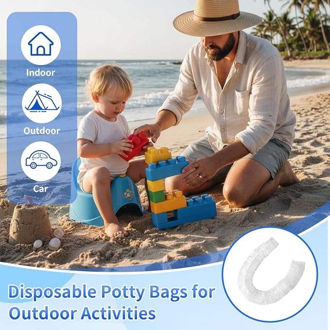Dunzoom 400 Pcs Potty Liners with Elastic Portable Potty Training Bags Disposable Refill Toilet Seat Cover Leakproof and Easy to Clean Fits Summer Most Portable Toilets Travel Potties 18" x 8"