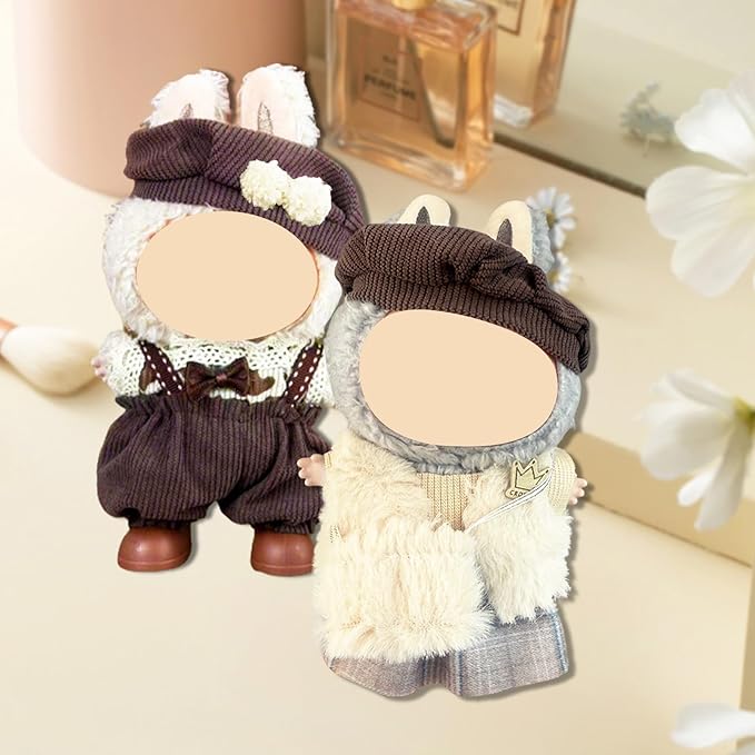 Doll Clothes for Labubu,Cute Outfit for 17cm Doll Clothe 2/3PCS Clothes and Hats Stylish Dolls Clothe for 17 cm Labubu,Casual Style Costumes for Labubu Dolls (Brown hat Set)