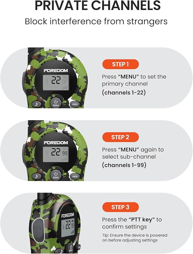 FOREDOM Walkie Talkies for Kids Walkie Talkies Long Range for Boys & Girls Age 3 to 12 Year Old Birthday Cool Army Toys - 2 Pack