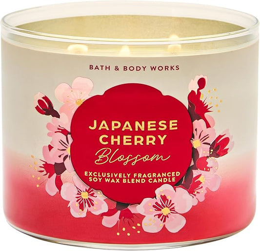 Bath & Body Works Japanese Cherry Blossom 3-Wick Candle - Scented Candle for At-Home Use - Long-Lasting, Room-Filling Fragrance - High Fragrance Oil Concentration - Soy Wax Blend
