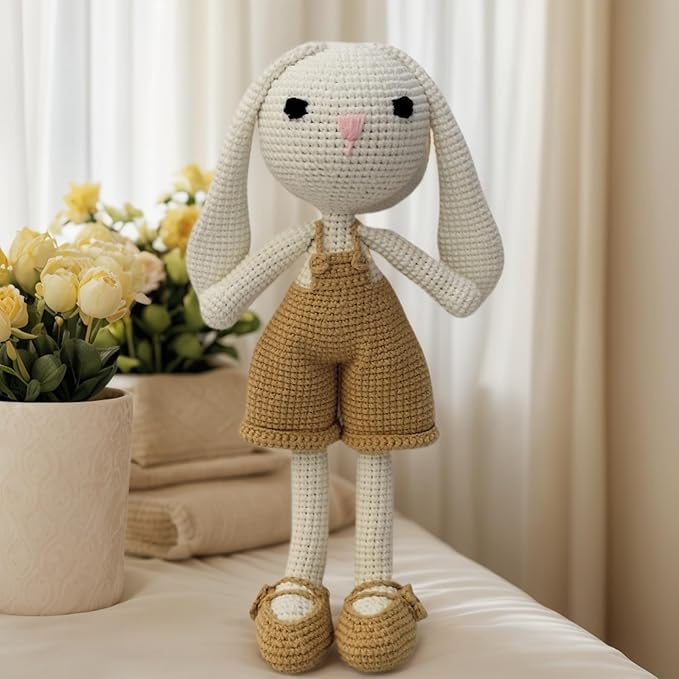 Handmade Soft Bunny Stuffed Animal - Crochet Baby Rattle - Bunny Stuffed Animal - Cotton Knitted Sleep Toy - Stuffed Animals for Babies(11 Inches)