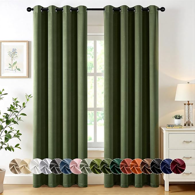MIULEE Blackout Curtains for Bedroom 2 Panels 50 x 84 Inch Long Olive Green | Thermal Insulated, Living Room Darkening Grommet Drapes, Noise Reducing, Light Blocking Window Treatments