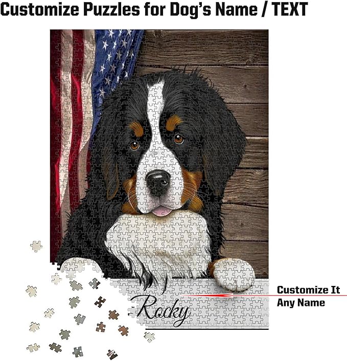 Custom Wooden Jigsaw Puzzles with Your Dog's Name on Bernese Mountain Art Print - 300 500 1000PCS Puzzles Game and Home Wall Decor