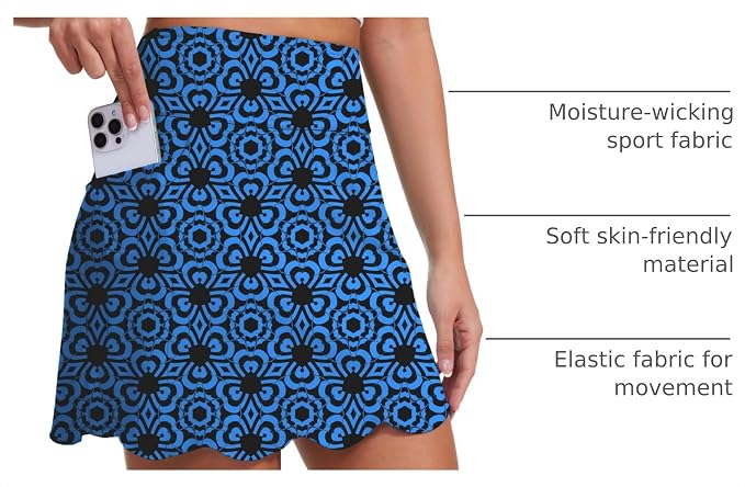 Skorts for Woman with Pockets 16" Golf Athletic Skirts Scalloped Hem Tennis Skirt Dressy Casual