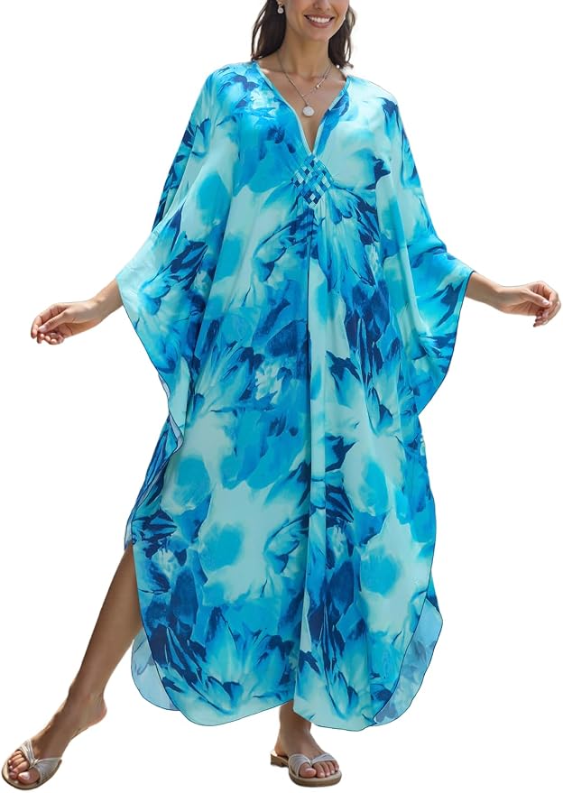Mumu Dresses for Women Plus Size, Bohemian Kaftan Beach Cover Up Long Maxi Nightgown Soft Loungewear