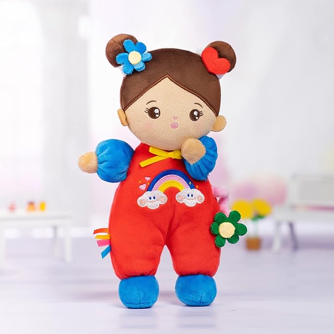 OUOZZZ Soft Baby Doll for 1 Year Old Girl Gifts - First Hispanic Doll for Girl Birthday Christmas Plush Gift for Toddler Latino Doll Brown Skin 10"