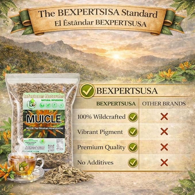 Muicle Herbal Tea (Mexican Honeysuckle) – 4 oz Loose Leaf – 100% Natural, Wildcrafted, Vegan, Non-GMO, Gluten-Free, Caffeine-Free – Authentic Mexican Herbal Infusion – by BexpertsUSA