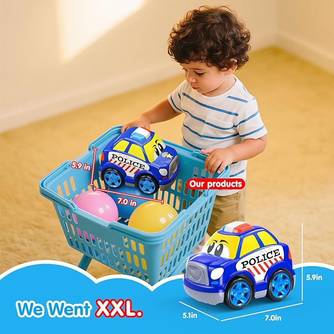 Remote Control Emergency Rescue Vehicle for Toddlers 1-3 RC Police Cars with Sirens Sound and Light Toy Police Car for Kids 3-5 Year Old 2.4G Cartoon Cars Boys&Girls Gifts for Birthday