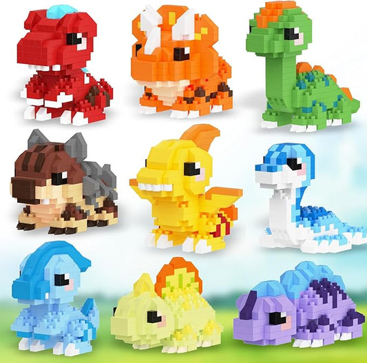 9 Packs Mini Building Set Dinosaur Toys for Adult, Cut Dionsaur Building Blocks Party Favors Toys, Assemble Game Home Decor Creative Birthday Gifts for Boys Girls