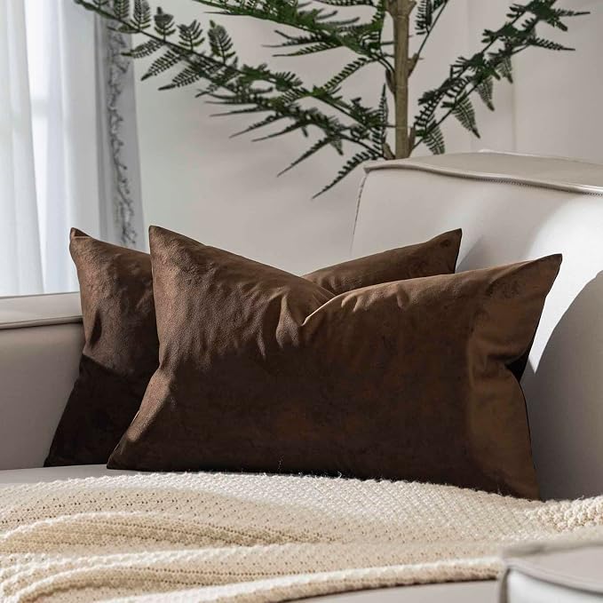 14x24 Pillow Covers Set of 2 Decorative Velvet Throw Pillow Covers,Brown | Luxury Red Cushion Covers with Invisible Zipper for Couch Sofa Bed Living Room Bedroom Home Decor