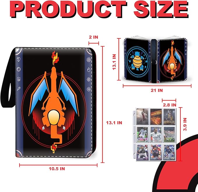 1008 Card Binder 9 Pocket, 3-Ring Trading Card Binder with 56 Page Removable Sleeves, High Storage Waterproof Trading Card Holder Collection Album Carrying Organizer for MTG TCG Cards-Dragon&Turtle