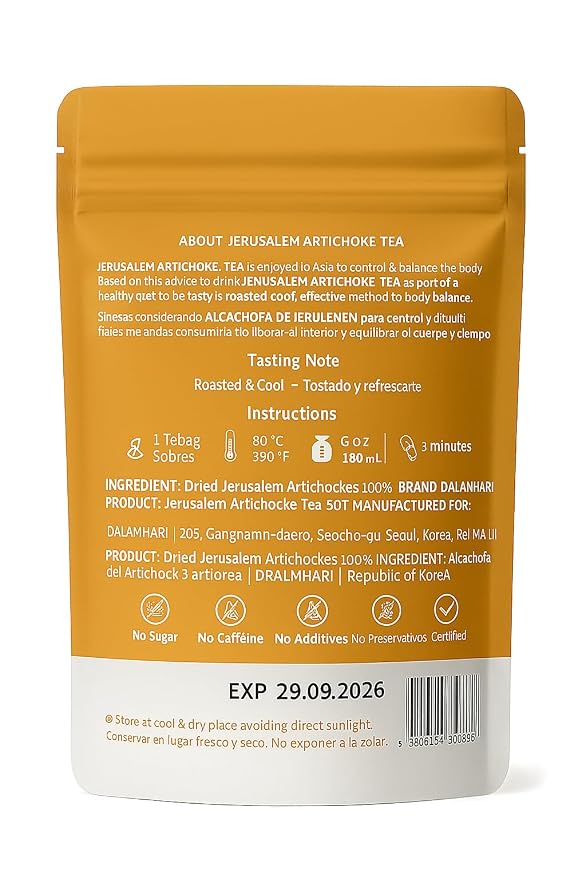 DALAMHARI Jerusalem Artichoke Tea 30T-Inulin Sunchoke Alcachofa Blood Sugar | Korean Sunchoke Tea Sunchokes Artichokes Bags Te de Alcachofa Cold Brew Sugar Balance Control Cutting Glucose Hand Roasted