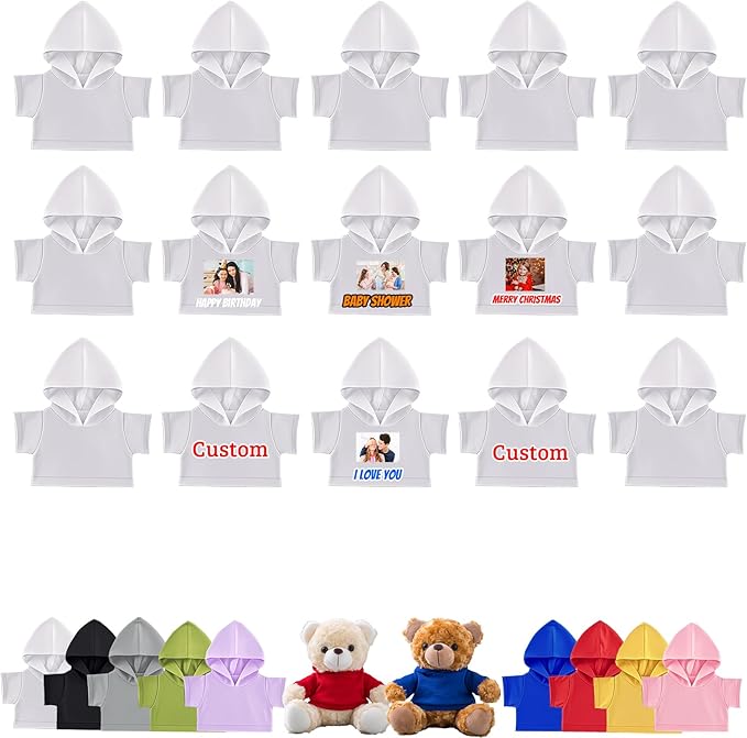 15 Pcs Personalized Teddy Bear Clothes with Name Photo, Custom Stuffed Animal Clothing Fit 8-16inch Stuffed Bears Clothes, Personalized Doll Clothing Make Your Own Plush Doll Shirt