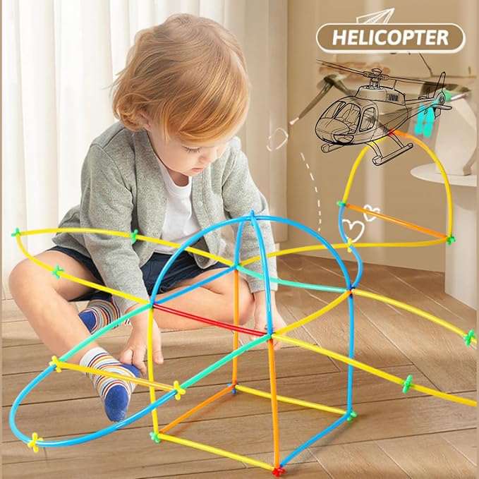 500 Pcs Fort Building Kit - 250 Sticks, 250 Connectors Straw Constructor STEM Building Toys - Creative Indoor Buildable Kit for Kid - Outdoor Toys for Kid Ages 4-8 - DIY Interlocking Toys
