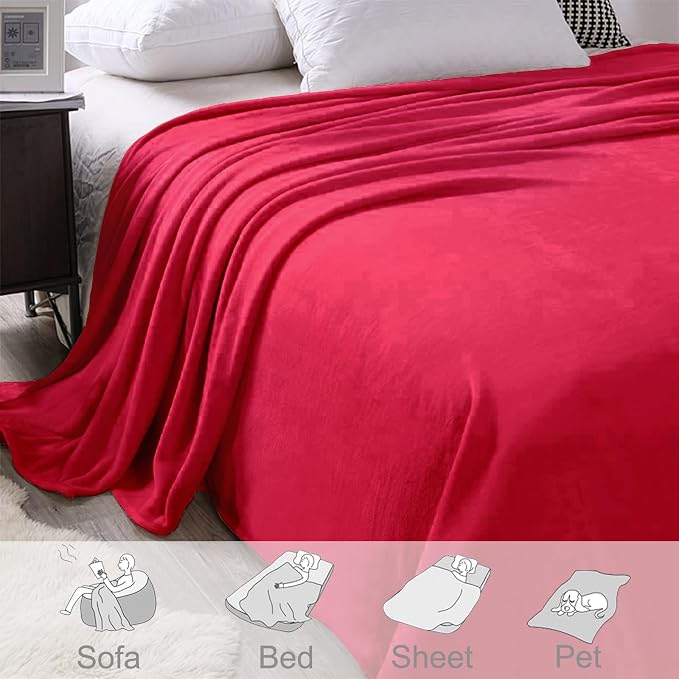 Exclusivo Mezcla Soft Large Fleece Throw Blanket for Couch, Red | 50x70 Inches, Double-Sided Brushed Flannel, Lightweight Plush Cozy Blanket for Home Decor, All Season, Machine Washable