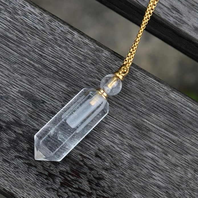 YGLINE Perfume Bottle Necklace,Essential Oil Bottle Pendant,Hexagon Prism Bottle Pendant,Various Gemstones,Healing Stones,Women Gifts