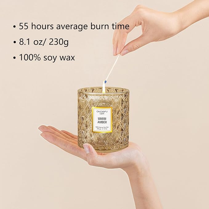 Amber Candles, Luxury Candle for Home Scented, Long Burning Time, Holiday Gifts, All Natural Soy Wax Decorative Candles, Scented Candle Gifts for Men&Women, 8.1oz