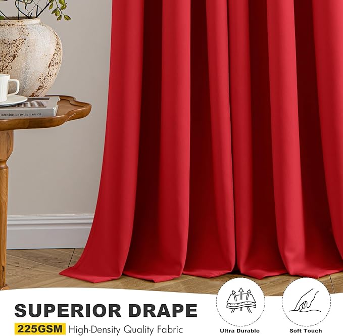 MIULEE Blackout Curtains for Bedroom 2 Panels 40x54 Inch Long Christmas Red | Thermal Insulated, Living Room Darkening Grommet Drapes, Noise Reducing, Light Blocking Window Treatments