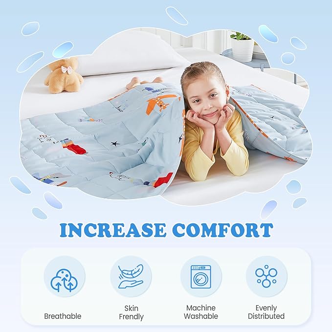 Weighted Blanket - 5 lbs Blue Airplane Heavy Blanket - Small Size Breathable Lap Blanket(36"x48", 5 lbs)