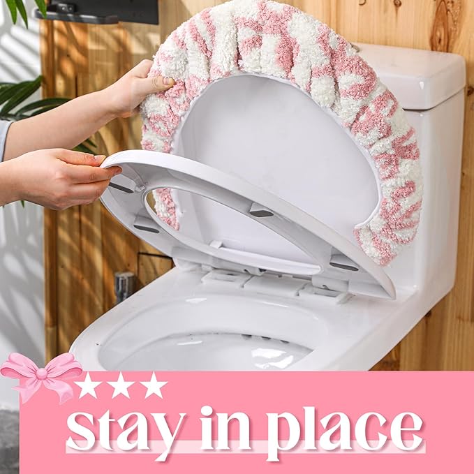 Pink Bow Toilet Lid Cover Washable Coquette Cute Plush Toilet Cover for Bathroom Decor Soft Microfiber 17.5 x 15 Inch Non Slip Rubber Backing Fits Most Round, Elongated