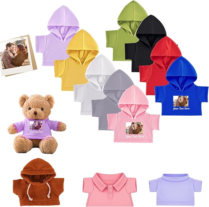 Personalized Teddy Bear Clothes with Photo Name, Custom Stuffed Animal Clothes Fit 8-16 inch Stuffed Bear Clothing, Personalized Doll Clothing Make Your Own Plush Doll Shirt