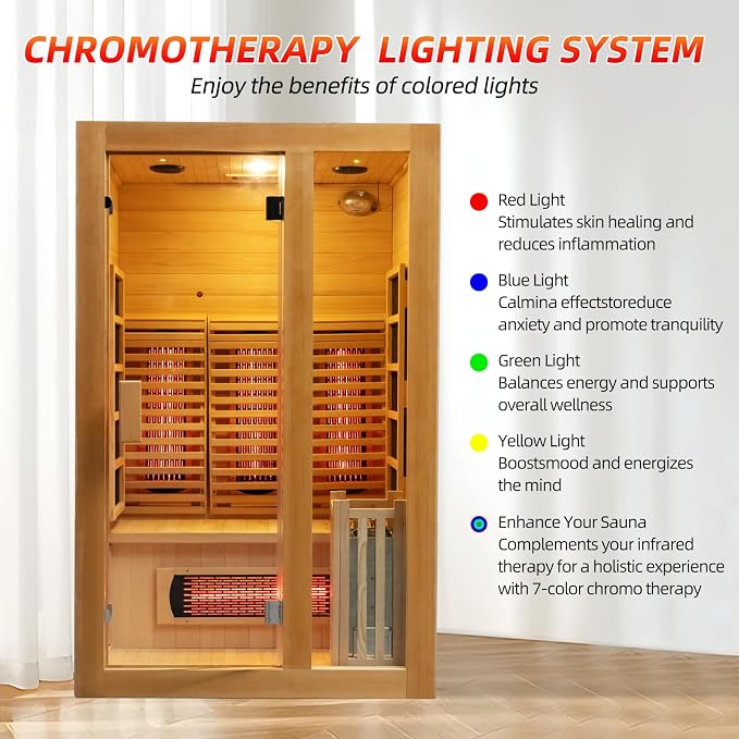 Infrared & Steam Dual-System Sauna Room, 2 Person Canadian Hemlock Sauna with Backrest, Indoor Traditional Home Saunas Spa with 6 Heaters & 3.5KW Sauna Stove, Oxygen Bar, 51.18"x47.24"x74.86"