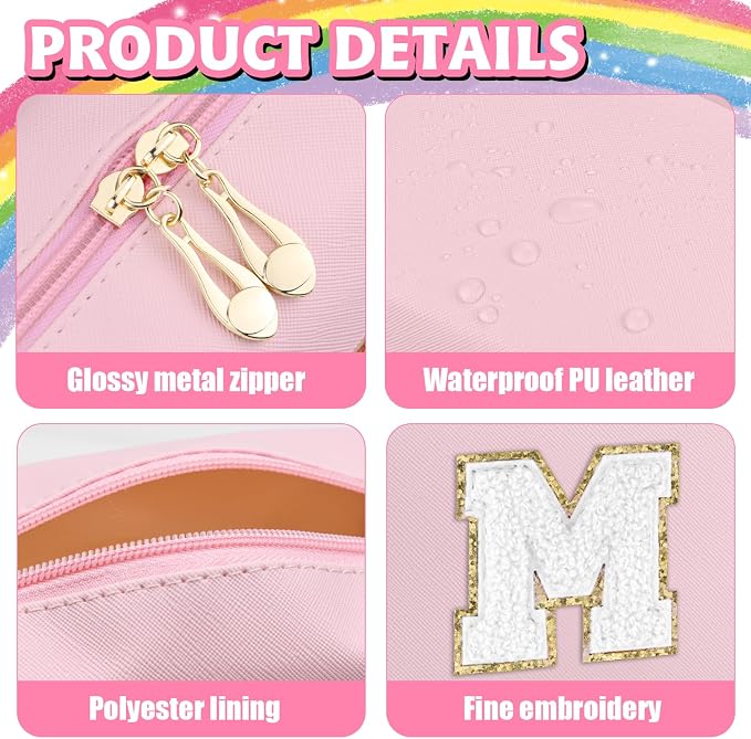 Initial Makeup Bag, Personalized Preppy Letter Monogram Cosmetic Bag | Waterproof PU Material, Compact Size, Large Capacity 7.09 x 2.95 x 3.94 in, Surprise Gift for Daughters and Teens