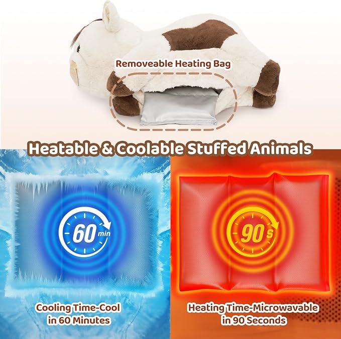 Weighted Stuffed Animals with Microwavable Heating Pad - 5lb Adjustable, Heatable & Coolable Cow Plush for Relaxation, Removable Inner Pad, Perfect Plush Gift for Kids, Adults (23 Inch)