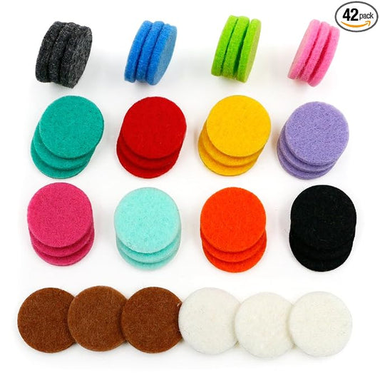 42pcs Replacement Refill Pads(22mm) for Aromatherapy Essential Oil Diffuser Necklace Diffuser Bracelet Car Diffuser Vent Clip with 14 Colors