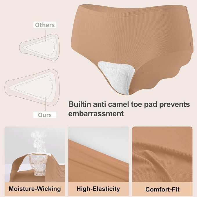 Camel Proof Seamless Underwear for Women 3 Packs No Show Invisible Cheeky Panty Liners Workout Gym Yoga Panties
