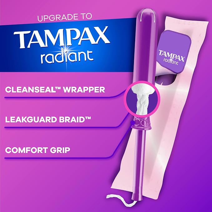 Tampax Cardboard Tampons for Women Super Absorbency, Anti-Slip Grip, LeakGuard Skirt, Unscented, 40 Count