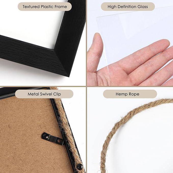 QUTREY 4x6 Picture Frames Collage Black, 3 Openings 4 x 6 Vertical Hanging Photo Frames Display 4 by 6 inch Pictures for Wall Decor