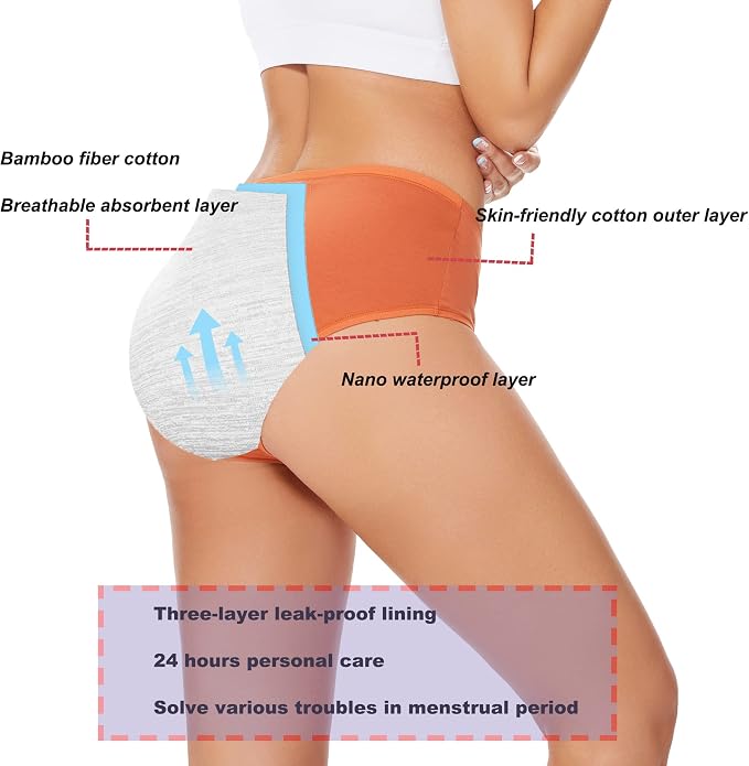 HATSURE Period Underwear for Women Leak Proof Cotton Overnight Menstrual Panties Briefs (Multipack)
