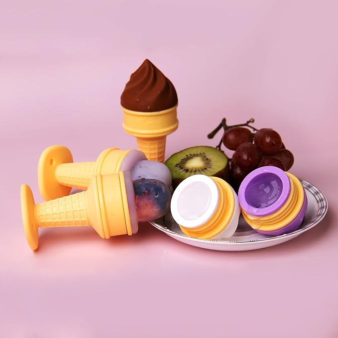 Smily Mia Baby Fruit Food Feeder & Freezer Teether Combo, ICY Bite Ice Cream Teether for Baby Cooling Relief, BPA Free Silicone Feeder for Safe Infant Self Feeding, 3 Month+,Cream White