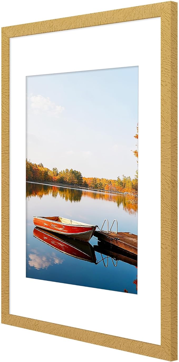 Picrit 11x17 Picture Frame Set of 12, Display 8x12 with Mat or 11x17 without Mat, Photo Frames for Wall Mounting Display, Gold