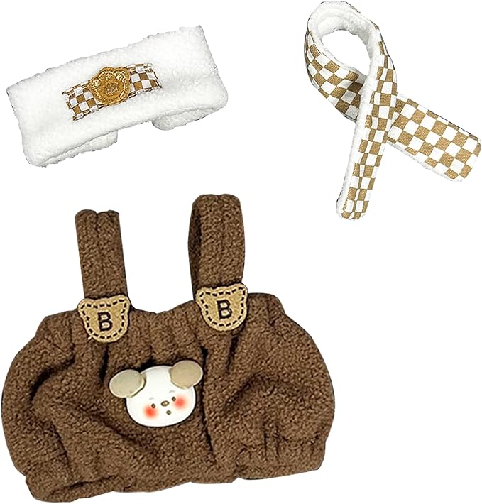 Doll Cloth Set for 17cm Dolls,Stylish Outfit Brown Grid Designer,Cute Cloth for Dress up Unique Style (Doll Not Included)