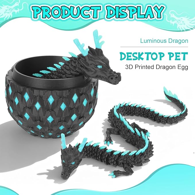 12-inch 3D Printed Dragon Eggs, Glow in The Dark Fidget Toys for Kids & Adults, for Home Office Desk Decor (Dark Blue, Pcs, 1)