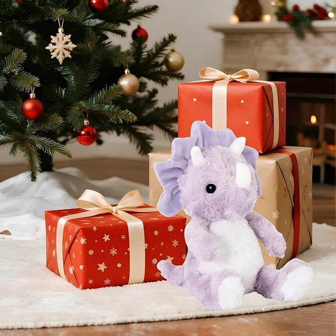 Purple Dinosaur Stuffed Animals for Girls, Cuddly Huggable Dinosaur Plush Toys for Baby and Nursery, Gifts for Mom Sister Daughter, Xmas Birthday Gifts for Toddlers 3+(Light Violet)