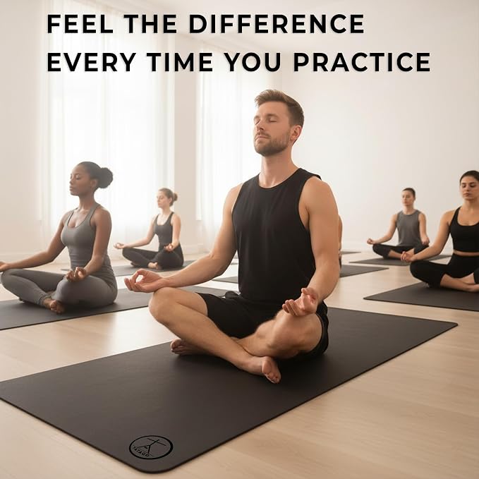 Tatago Hot Yoga Mat Non Slip-Professional Grade Natural Rubber Yoga Mat, Pliates Mat, Stretching Mat or exercise mats for home workout. Nonslip for Hot and Sweaty Classes. Includes Yoga Strap for Carrying and Stretching too.