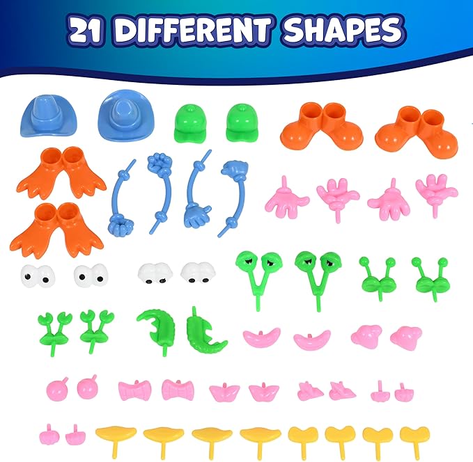 READY 2 LEARN Dough Character Accessories | Set of 52 | 21 Different Shapes-| Playdough Accessories for Kids-| Create Whacky Animals and Characters,(Pack of 2)