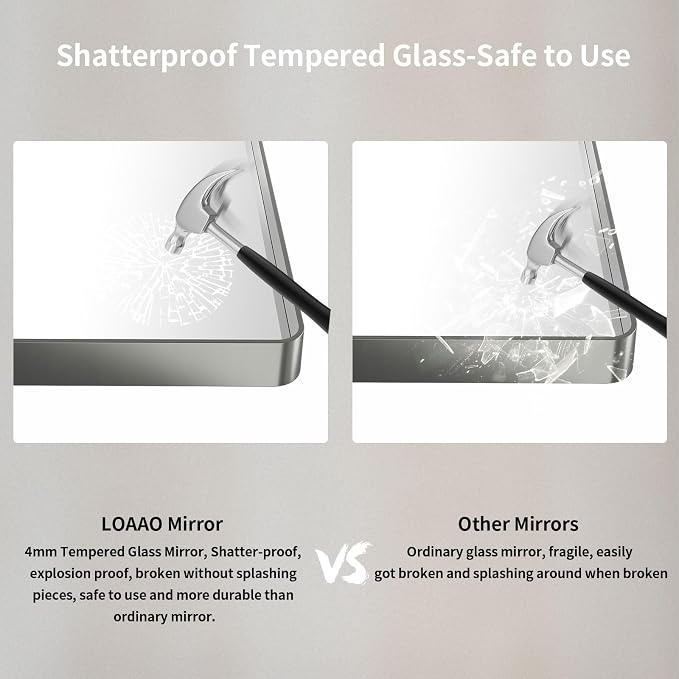 LOAAO 72X40 Inch Brushed Nickel Bathroom Mirror | Rounded Rectangle, Silver Metal Frame, Anti-Rust, Hangs Horizontally or Vertically, Tempered Glass